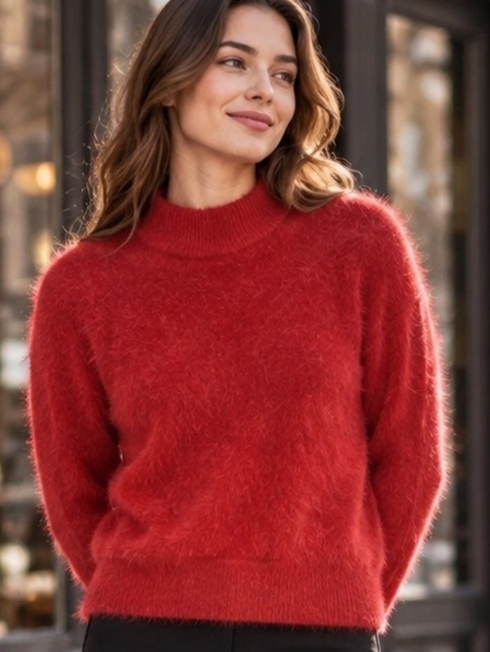 Bailey 44 Red Fuzzy Eyelash Knit Mock Neck Sweater Size Small